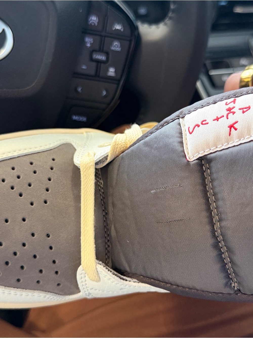 Jordan Men’s Travis Scott Low-Top Sneakers in White, Gray and Cream - Picture 7 of 10